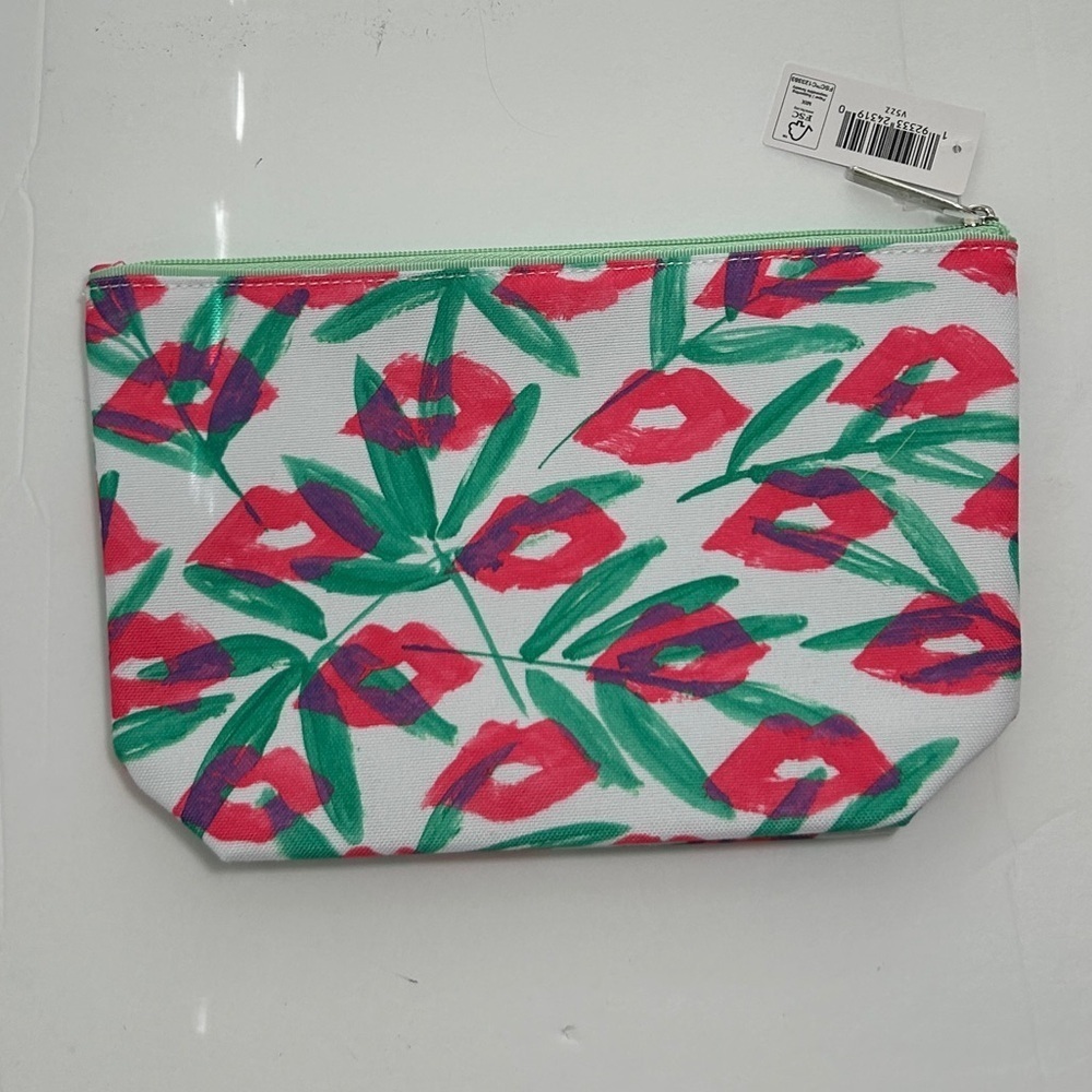 Clinique Drawbertson Tote Makeup Bag Set Floral Lips Design Red Green White New - Picture 9 of 16